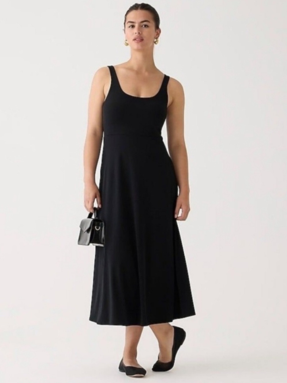 J. Crew Scoopneck A-line midi dress aka Knit Elliott matte jersey Black BS814 L